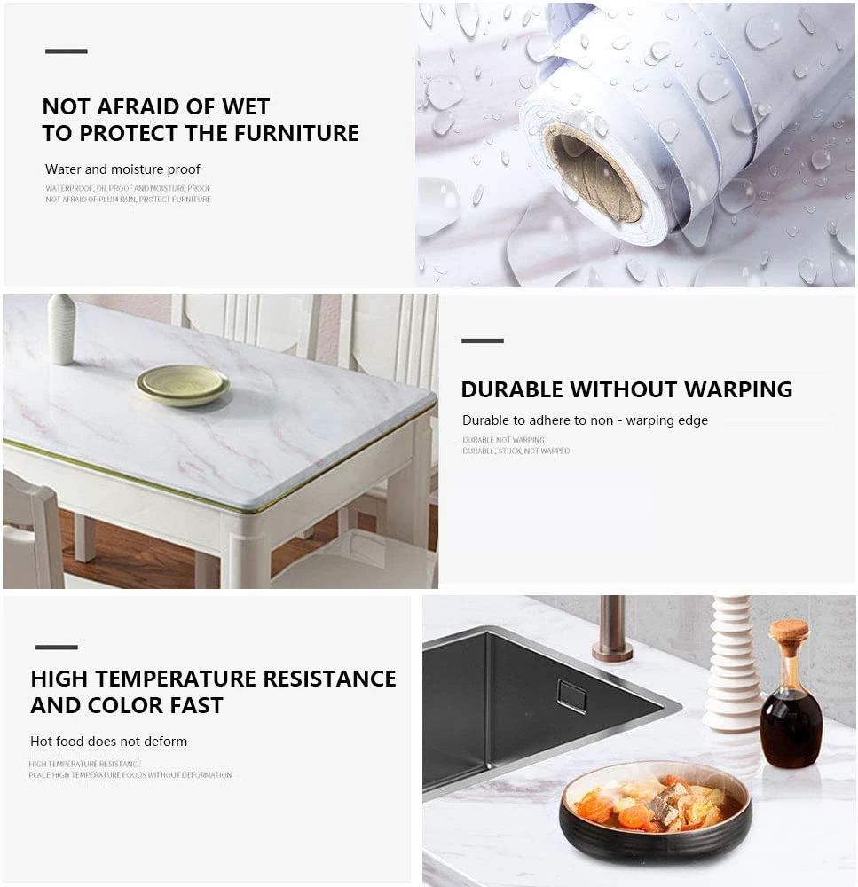 60CMx2M Wall Paper Waterproof Heat Resistant Self Adhesive Anti Oil Kitchen Wallpaper Marble Sheet for Kitchen