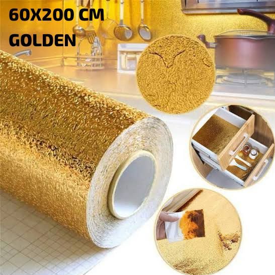 60 by 200 CM Size Foil Sheet Golden Aluminium Foil Aluminium Foil Sticker Aluminium Foil Sheet Kitchen Waterproof Self-Adhesive ( Golden )